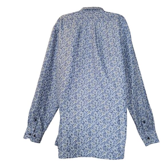 Attore Camicia Mens XXXL Long Sleeve Button Down Shirt Blue Paisley Flip Cuffs - Picture 5 of 11